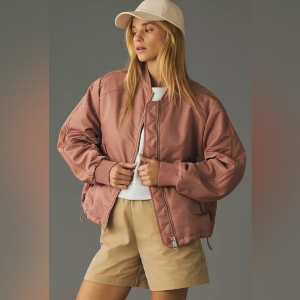 Dusty Rose Mauve Anthropologie Nylon Bomber Jacket Anthro